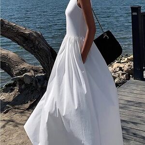 Commense White Small Leisure Crew Neck Long Dress NWT$39